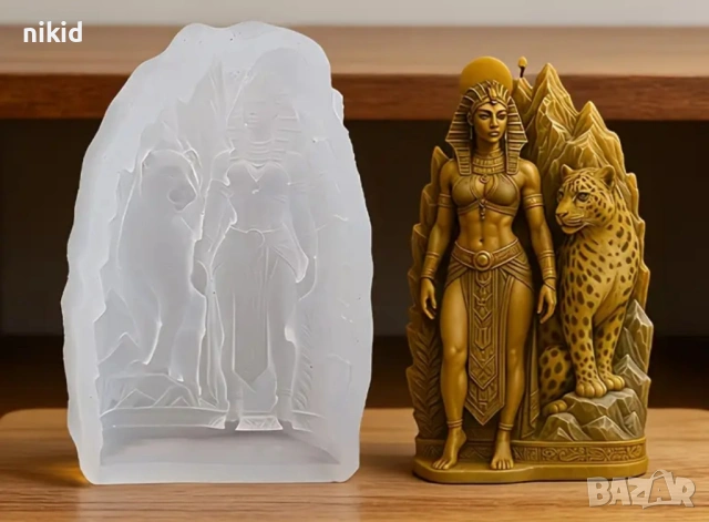 Кралицата на Египет Клеопатра с леопард дълбок силиконов молд форма фондан шоколад гипс смола