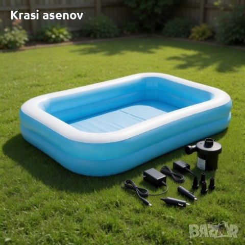 Надуваем семеен басейн 200x150 см + компактна електрическа помпа, снимка 2 - Други - 54261173