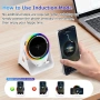 Безжичен индукционен Bluetooth високоговорител, 4 в 1, стойка за телефон и RGB околна светлина, бял, снимка 4