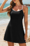 Дамска черна рокля за плуване, с регулируеми презрамки и практичен джоб, снимка 1 - Бански костюми - 44976396