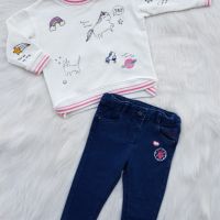 Дънков клин и блуза H&M за бебе 6-9 месеца, снимка 1 - Комплекти за бебе - 45442471