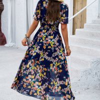 Дамска ваканционна миди рокля с V-образно деколте с флорален принт, 4цвята , снимка 9 - Рокли - 45369480