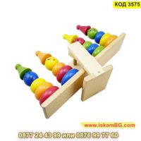 Монтесори дървена образователна играчка, Везна за баланс и сортиране с цветни фигури - КОД 3575, снимка 2 - Образователни игри - 45265678