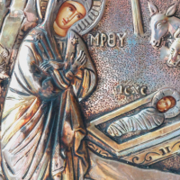 Сребърна икона"Раждането на Христос "сребро 950, снимка 6 - Икони - 44970917
