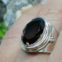 Сребърни бижута гривна със сапфир пръстен с раухтопаз , снимка 5 - Гривни - 45485216