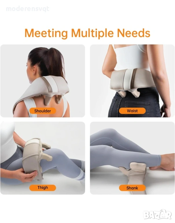 Шиацу масажор, професионален 5D масажор за врат и тяло, функция за топлина, 4+2 масажни глави, безжи, снимка 1