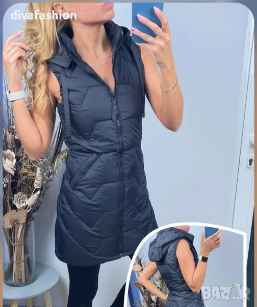 ✅Дамски дълъг елек ✅XL грейка черен с качулка, снимка 1