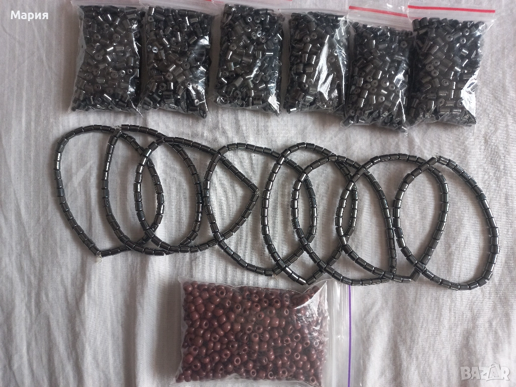 Мъниста хематит и кафяви и гривни, снимка 1