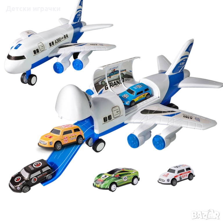 Играчка самолет с писта и 6 коли, снимка 1
