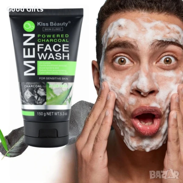Kiss Beauty MEN Почистващ гел с активен въглен и алое вера, снимка 1