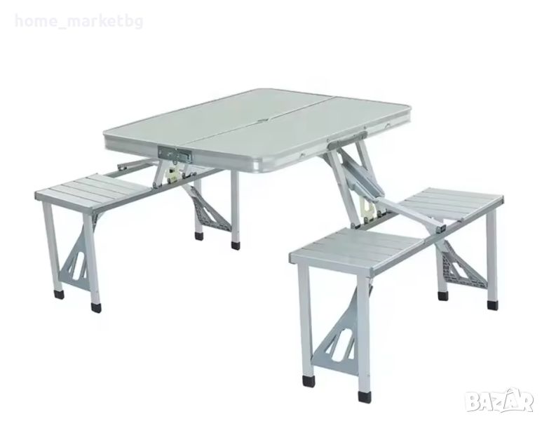 Сгъваема маса с 4 стола тип куфар, алуминиева конструкция за къмпинг, риболов и пикник, снимка 1