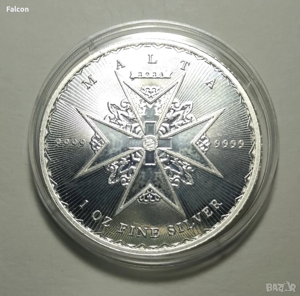 1 унция сребърна инвестиционна монета Малтийски Кръст 2024 г., снимка 1