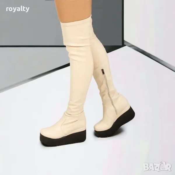 Ботуши на платформа - бежова кожа, снимка 1
