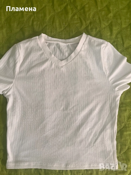 Бяла изчистена рипсена блуза С Кроп топ , снимка 1