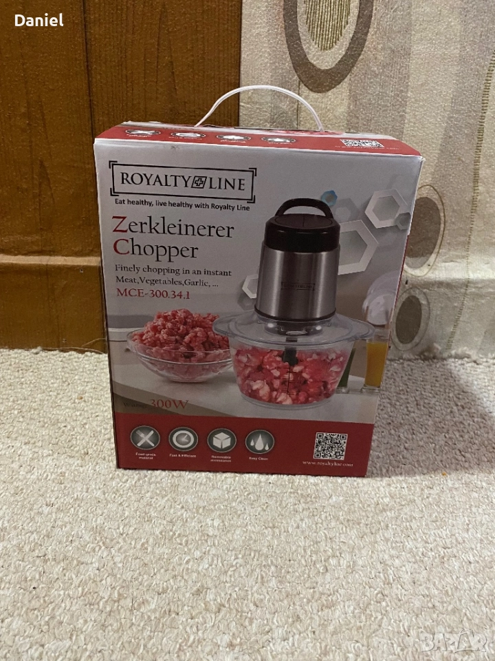 Чопър / електрически мини измельчител Royalty Line MCE-300, 300 W, стъклена купа, снимка 1