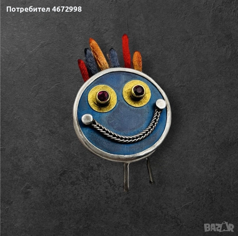 сребърна антична брошка с 22к злато и рубини, снимка 1