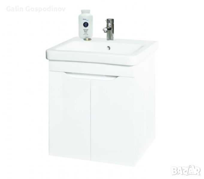 Долен PVC конзолен шкаф за баня с мивка Хелиос бял, снимка 1
