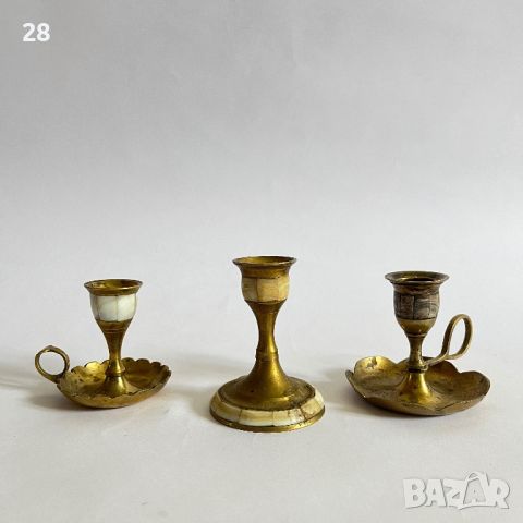 Месингови свещници със седеф винтидж месинг свещник, снимка 1 - Антикварни и старинни предмети - 45401152