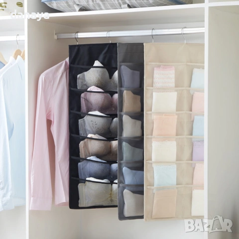 6595 Двулицев органайзер за бельо с джобове, висящ органайзер за сутиени и чорапи