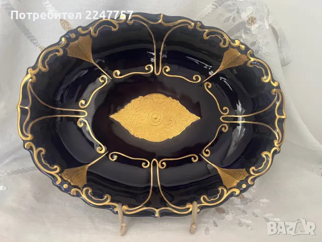 Луксозна фруктиера порцелан кобалт с позлата, снимка 2 - Антикварни и старинни предмети - 50043712