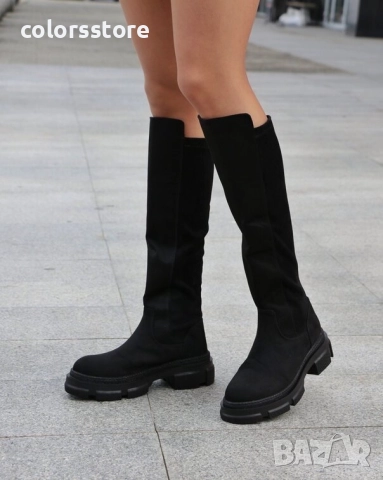 Равни ботуши - черен велур - BT750 