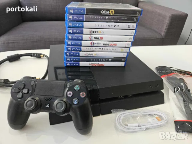 PS4 + 10 игри! Playstation 4 Плейстейшън 4 500GB джойстик игра кабели, снимка 2 - PlayStation конзоли - 46232488