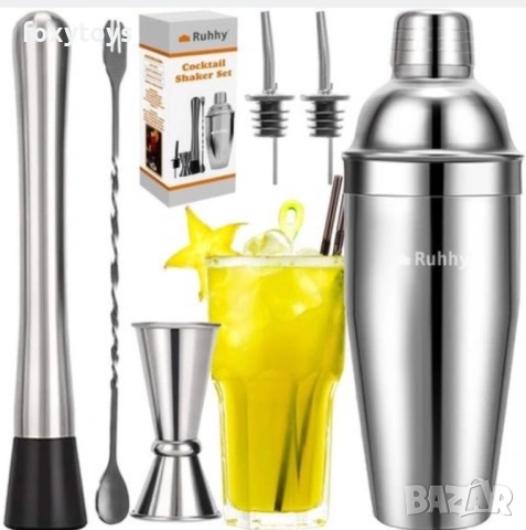 Нов комплект за коктейли - 6 части, шейкър