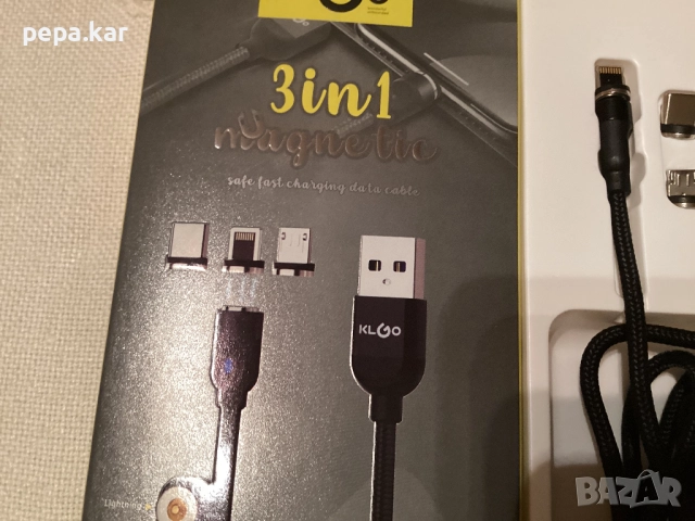 Нов 3 в 1 кабел за зареждане на телефон с 3 различни магнитни накрайника, снимка 3 - Резервни части за телефони - 52241921