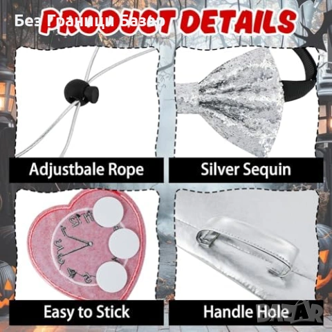 Нов Хелоуин костюм аксесоари Tin Man – сребърна шапка фуния + ръкавици, снимка 3 - Други - 53646664