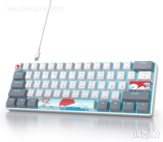 SOLIDEE 60% механична клавиатура 61 клавиша с LED подсветка, снимка 2 - Клавиатури и мишки - 52663359