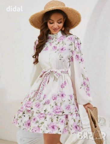 Ефирна нежна рокля с десен на красиви цветя , снимка 1 - Рокли - 46052918