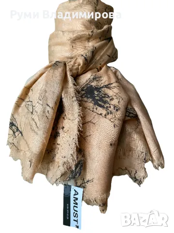 Бежов шал, Amust, от 100 % вискоза,  с етикет, снимка 3 - Шалове - 49765359
