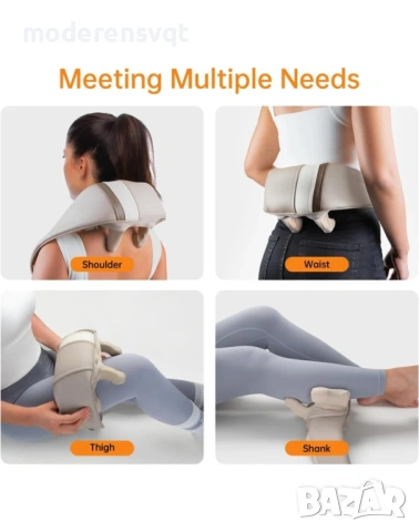 Шиацу масажор, професионален 5D масажор за врат и тяло, функция за топлина, 4+2 масажни глави, безжи