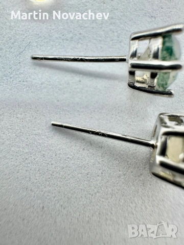 Сребърни обеци с естествен мъхов ахат 1.5 карата, снимка 5 - Обеци - 54090572