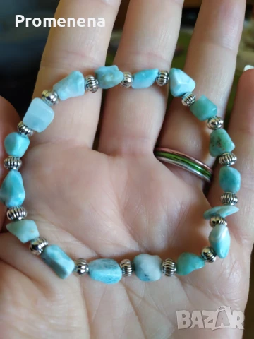 Гривна от естествен Ларимар, снимка 4 - Гривни - 51395206