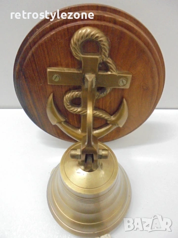 № 8555 Стара бронзова камбана за стена / врата с морски орнамент – котва  , снимка 2 - Други ценни предмети - 54045961