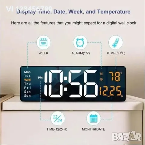 Голям електронен стенен часовник SM-601, снимка 3 - Стенни часовници - 47946555