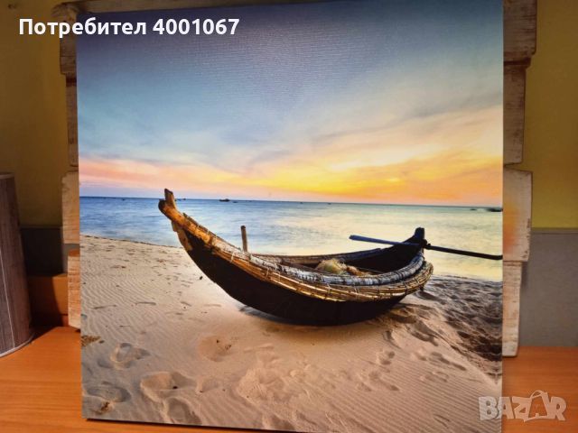 картина пано Лодка на плажа, снимка 3 - Картини - 45770200