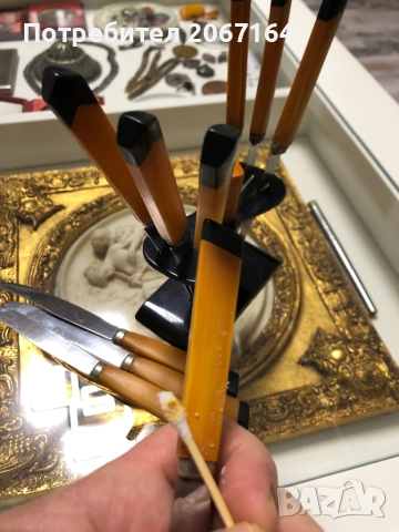 Ножчета с дръжки от кехлибар бакелит, снимка 9 - Антикварни и старинни предмети - 51870844