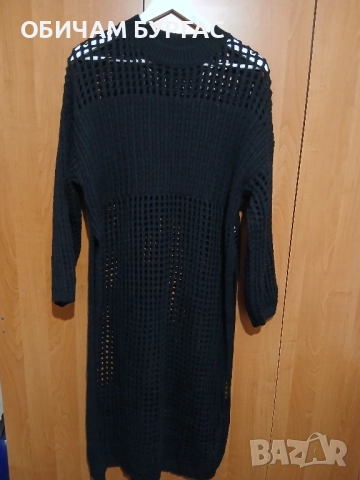 НОВ ЧЕРЕН,ДЪЛЪГ,МРЕЖЕСТ ПУЛОВЕР-РОКЛЯ С ДЪЛГИ СТАНИЧНИ  ЦЕПКИ , снимка 4 - Блузи с дълъг ръкав и пуловери - 52426593