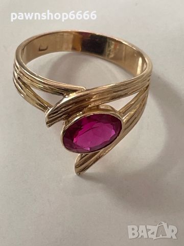 Златен пръстен 14 карата с Рубин, снимка 4 - Пръстени - 46384786