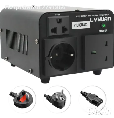 110V-220V и 220V-110V 800W трансформатор за напрежение, изходи за САЩ & UK & EU, 8A, снимка 1 - Друга електроника - 49491298