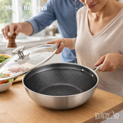 Уок тиган с капак Goldmann Fusionhex Pro GM 1128-28WK, 28x8.5 см., снимка 2 - Други - 53535670