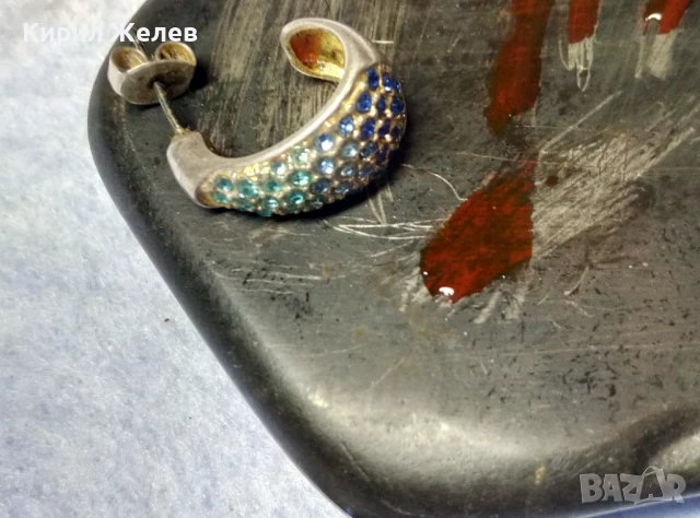 МАРКОВИ СКЪПОЦЕННИ СРЕБЪРНИ ОБЕЦИ СРЕБРО ВИСОКА ПРОБА ИНКРУСТИРАНИ с РАЗНОЦВЕТНИ СИНИ ЦИРКОНИ 31471, снимка 2 - Обеци - 50489461