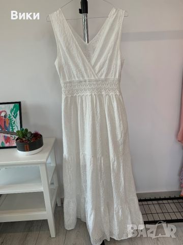 Дълга бяла рокля в размер 38, подходяща за S/M, снимка 12 - Рокли - 46260512