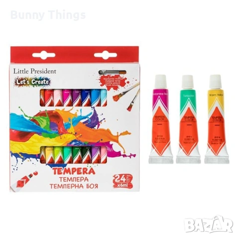Темперни бои – 24 цвята и четка, 25 бр.
