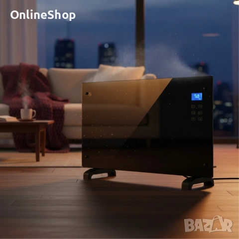 Електрически стъклен конвектор 2000W, черен, стилен, стенен, снимка 2 - Други - 53083640