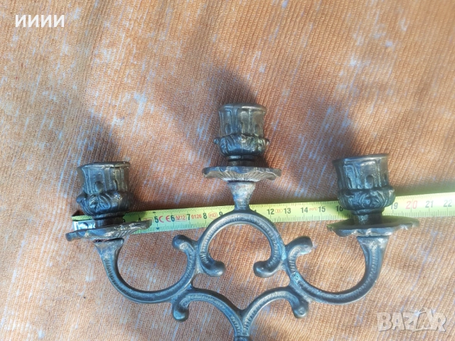 Бронзов свещник тройка, снимка 5 - Антикварни и старинни предмети - 53261045