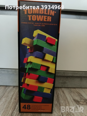 Дървена настолна игра Tumblin Tower Shopiens® с 48 цветни фигури, снимка 2 - Настолни игри - 45018914
