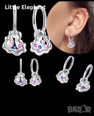 Сребърни висящи обеци сърца,white pink,blue,Luxery Desinger,колекция"Hearts"/нови